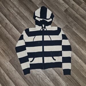 Brandy Melville Navy and Cream Zip-Up Hoodie